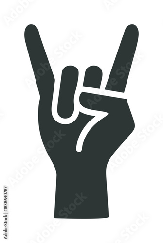 Hand sign vector, rock and roll gesture, black silhouette, isolated on white — stock vector