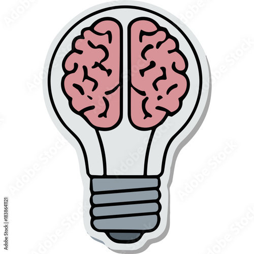 Illustration Of A Lightbulb Containing A Pink Brain Symbolizing Innovation Ideas And Intelligence On A White Background With A Shadow
