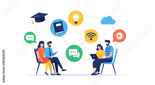 Online learning and education concept with people using digital devices