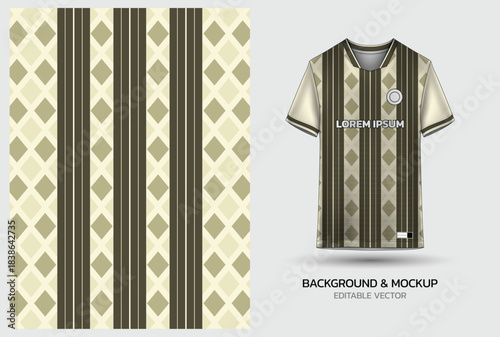 Classic Athletic Jersey Mockup with Seamless Geometric Pattern in Earth Tone and Khaki Colors