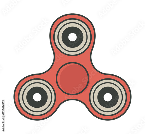Fidget spinner vector, red hand toy with three arms and central bearing — stock vector