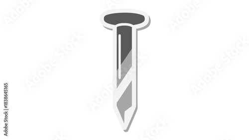 A grayscale illustration of a single nail with a textured shaft and a flat head isolated on a black background