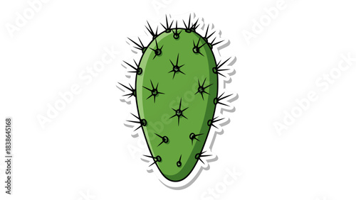A Green Opuntia Cactus With Sharp Spines And White Fringes Against A Black Background Isolated Simple Vector Illustration