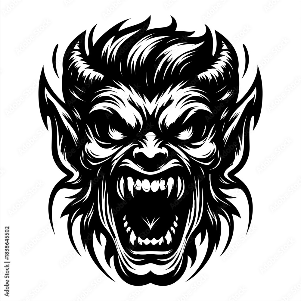 Fototapeta premium Screaming Demon black and whi...