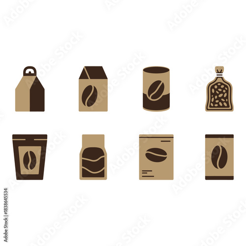 Collection of coffee packaging designs featuring coffee beans