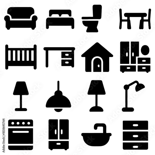 Essential Home Furnishings: A comprehensive collection of iconic furniture, illustrated as a complete set of essential household elements.