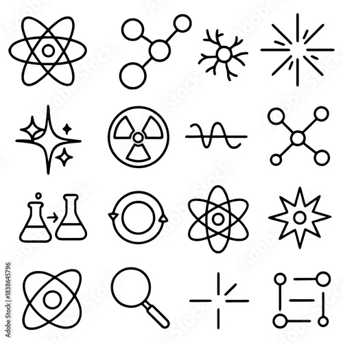 Science Icons: A set of intricately designed science-related icons, each representing a fundamental concept of scientific discovery. 