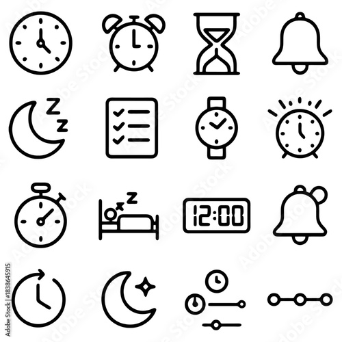 Time Icon Set: A comprehensive collection of meticulously crafted time-related icons, each representing different concepts of time measurement and management.