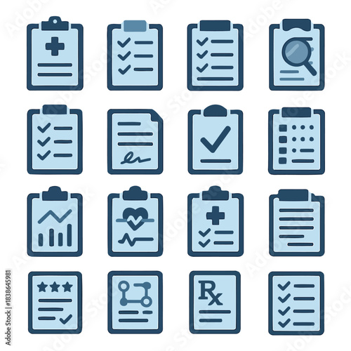 Medical Records: A compilation of vector images showcases an array of medical records, each a symbol of the vital information that defines healthcare and health tracking. 