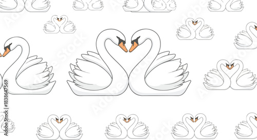 Elegant Swan Ensemble A Seamless Pattern of Graceful Waterbirds in Vector Art