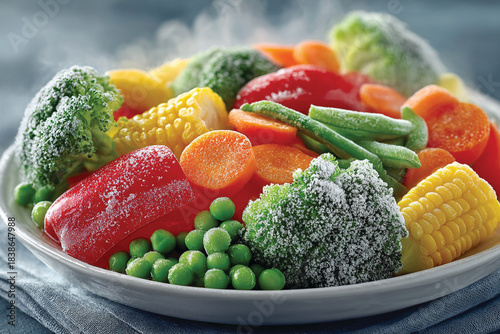 Assorted Frozen Vegetables in Ice Crystals – Colorful Healthy Food