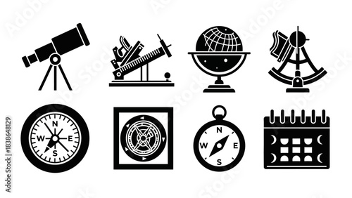 A timeless collection of vintage navigation and scientific exploration tools presented as