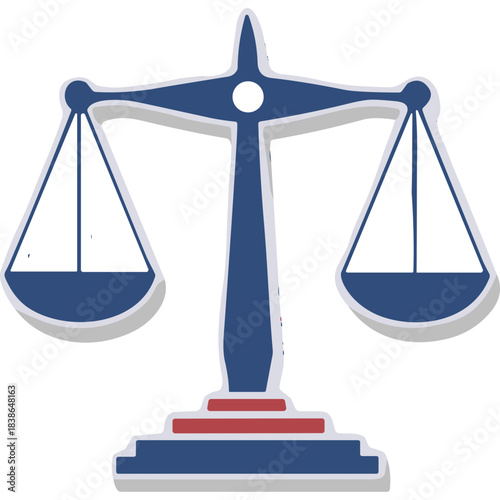 Justice Scales Symbol Balance Law Court Legal Symbolism Equality Fairness Weighing Evidence Balanced Judgement Objective Decision Symbol of Justice and Law in Blue and Red Colors with Gray Shadow on