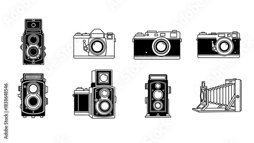 Classic camera collection vector illustrations showcasing vintage photography equipment designs