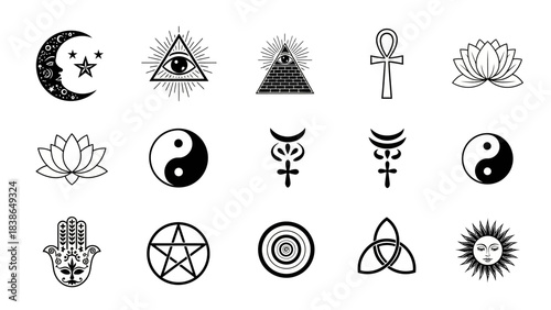 Diverse spiritual and esoteric symbols embodying ancient wisdom and universal concepts