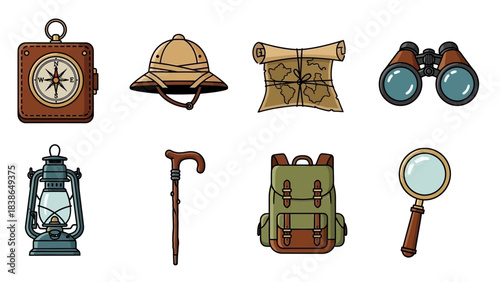 Essential adventure and exploration gear collection for discovering new places and journeys