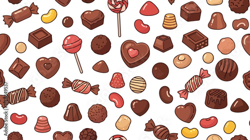 Sweet Delights A Seamless Pattern of Chocolate Candies and Lollipops