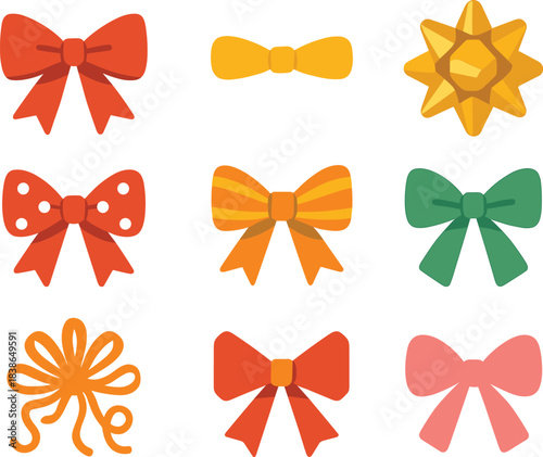 Fashion accessories flat icon set. featuring bows, ribbons, decorative ties, and rosettes