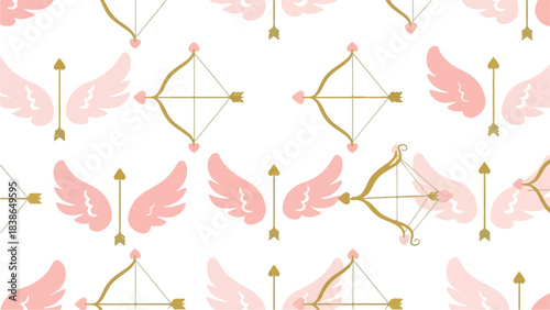 Whimsical Valentine's Day Pattern with Arrows and Wings