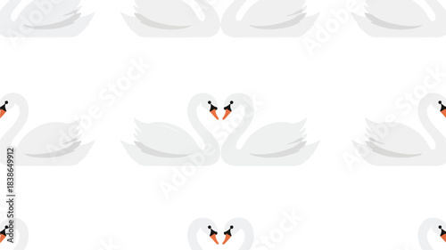 Seamless Pattern of Swans Forming a Heart Shape on White Background