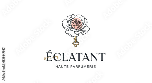 Eclatant haute parfumerie logo with rose and perfume bottle on