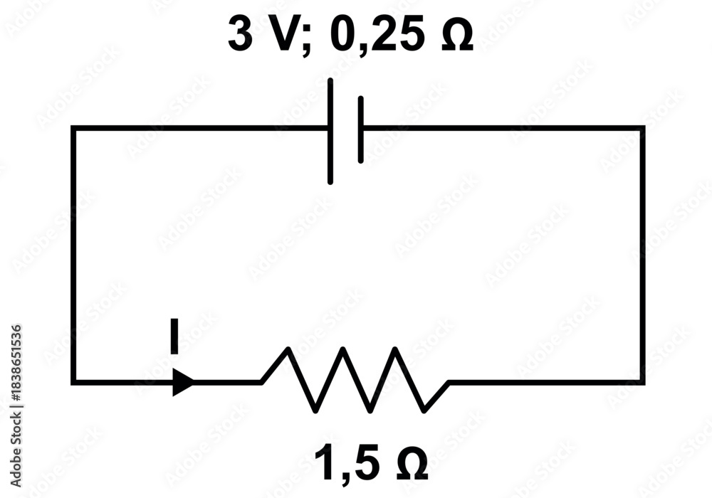 Obraz premium Simple Electrical Circuit With Battery, 1.5 Ohm Resistor, And Diode Symbol For Educational Use