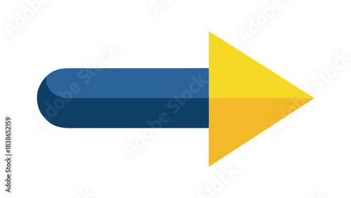 Blue and Yellow Arrow Symbol Pointing Right on Black Background Graphic Design Element Simple Geometric Shape Forward Direction Concept Clean Digital Illustration