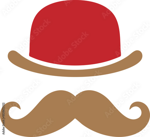 Vintage Bowler Hat and Curled Mustache Icon Vector Illustration