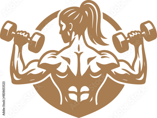 Strong Female Athlete Lifting Dumbbells Back View Fitness Vector Illustration