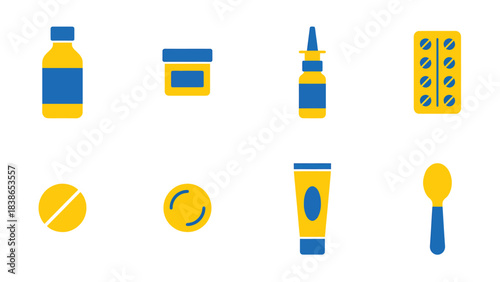 Health and Wellness Icon Set Pharmacy Medicine and Care Essentials