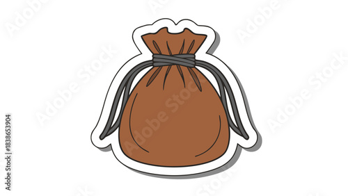 Brown Drawstring Pouch Isolated on Black Background with a White Outline and Subtle Shadow Creating a 3D Effect a Simple and Versatile Storage Container Ideal for Small Items or as a Graphic Element