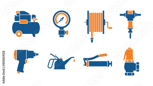 Collection of Industrial Pneumatic Tools and Equipment Icons