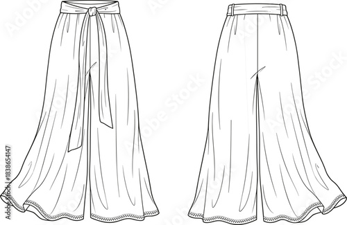 Women's technical fashion flat sketch template: V-neck maxi dress with braided criss-cross straps, low scoop back, a-line silhouette, front and back view, apparel vector.