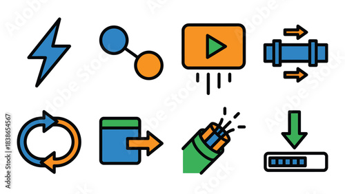 Set of Modern Technology Icons for Digital Services and Network Concepts