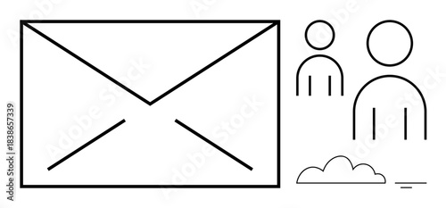 Email communication. Large envelope and user icons online communication. Email supports seamless messaging in digital platforms. For business, networking, marketing, and collaboration tools