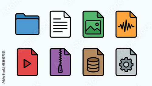 Digital File Type Icons Folders Documents Images Audio Video Archives Databases Settings