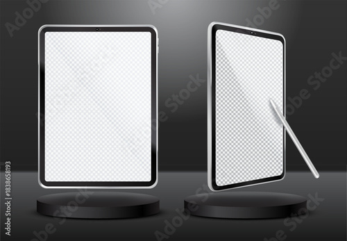 3D iPad Pro Mockup with Stylus Pen – Tablet Screen Display Template on Dark Background