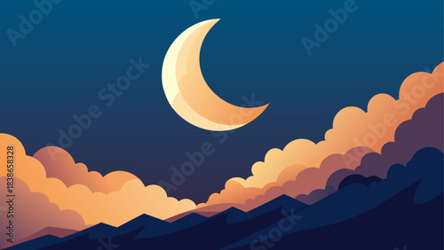 Animated Crescent Moon with Moving Clouds Night Sky Background