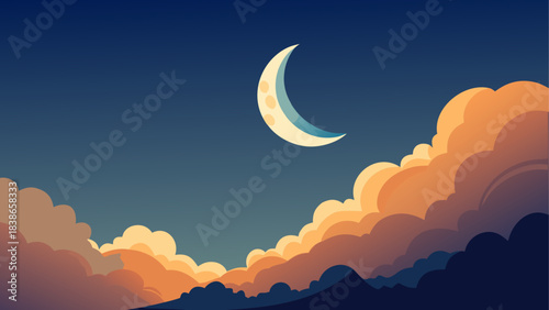 Animated Crescent Moon with Moving Clouds Night Sky Background