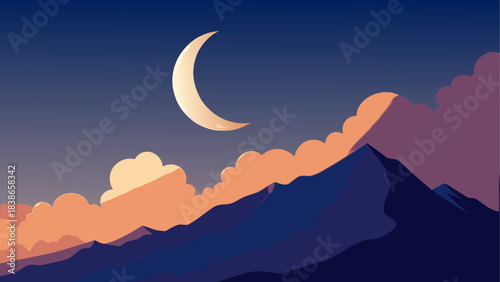 Animated Crescent Moon with Moving Clouds Night Sky Background