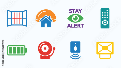 Set of Security and Smart Home Icons Alert Control and Safety Symbols