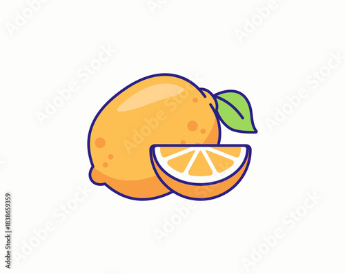 Fresh lemon fruit with sliced citrus segment illustration vector cartoon