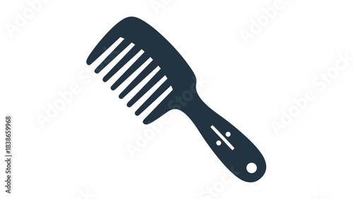 Dark Blue Silhouette of a Wide Tooth Comb Against a Black Background Minimalist Graphic Design for Hair Care and Styling Products