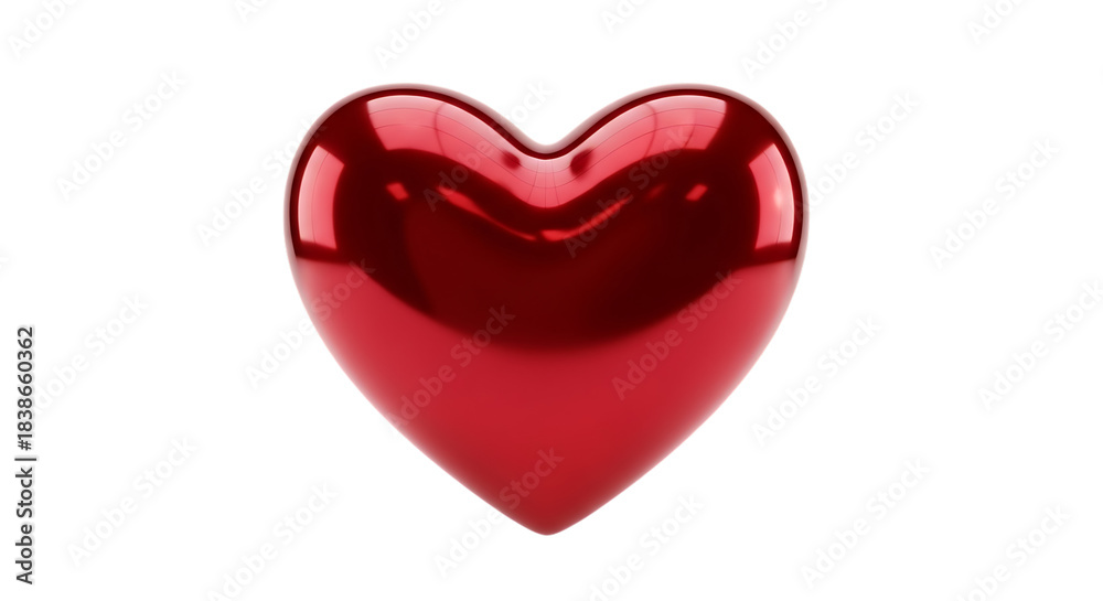 Fototapeta premium Shiny metallic red heart symbol with reflections on a dark background love romance isolated on a transparent background