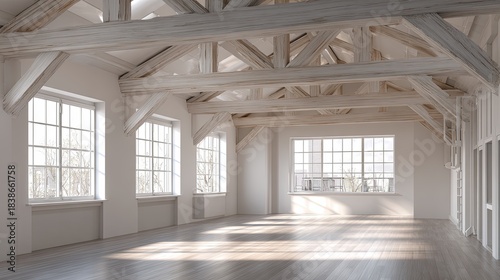 Attic Retreat Lightfilled Modern Interior with Exposed Beams.