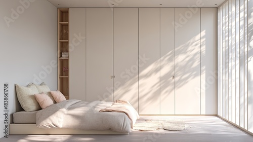 Minimalist Bedroom Light  Shadow Play in Neutral Tones.