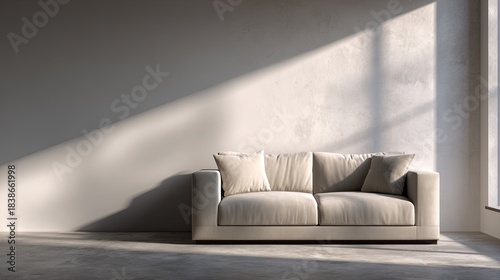 SunDrenched Sofa Modern minimal living with interior design, and light and shadow.