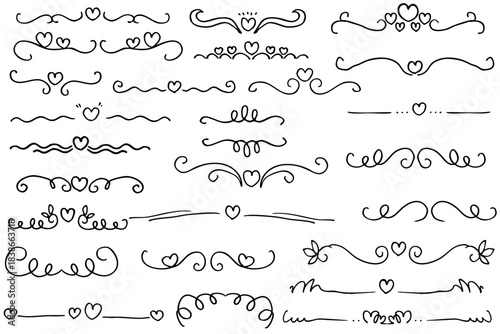 ハートの手描き区切り線セット｜シンプル装飾ライン