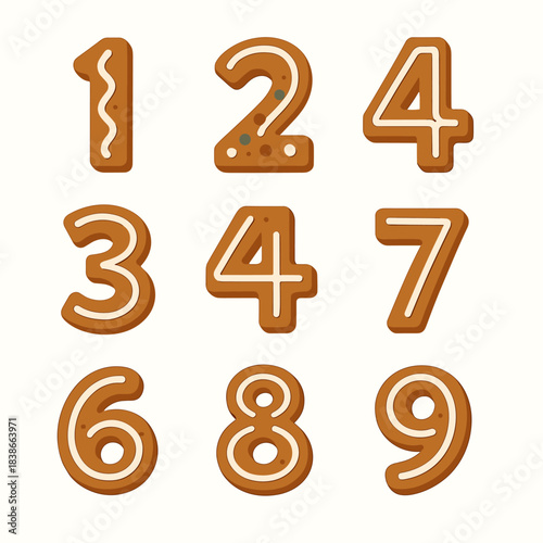 Christmas cookies flat icon set. featuring numbers 1, 2, 3, 4, 5, 6, 7, 8, and 9