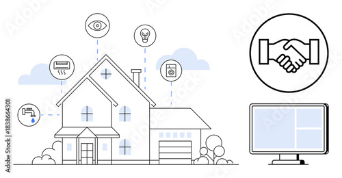 Smart home technology. Smart home with IoT devices for automation, energy efficiency, and remote control. Smart home increasing convenience, security, and energy management. For tech, IoT home